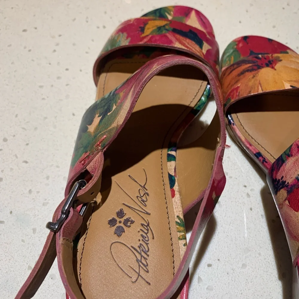 Patricia Nash Floral Leather Slingback Sandals - Pink Green Multicolor - Picture 4 of 5